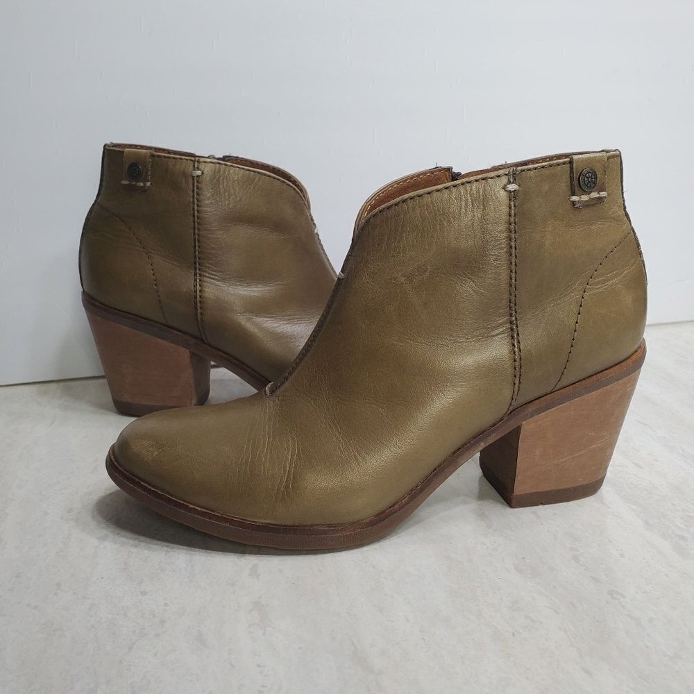Bussola Reikia Vik Ankle Boots Womens 37 6.5 Taupe Leather Side Zip Boho